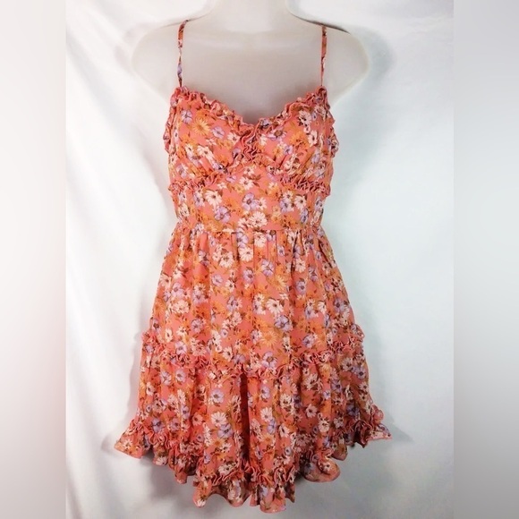 Forever 21 Dresses & Skirts - Forever 21 Women's Floral Ruffle Dress Size S Coral Multi Lined Sleeveless NWT